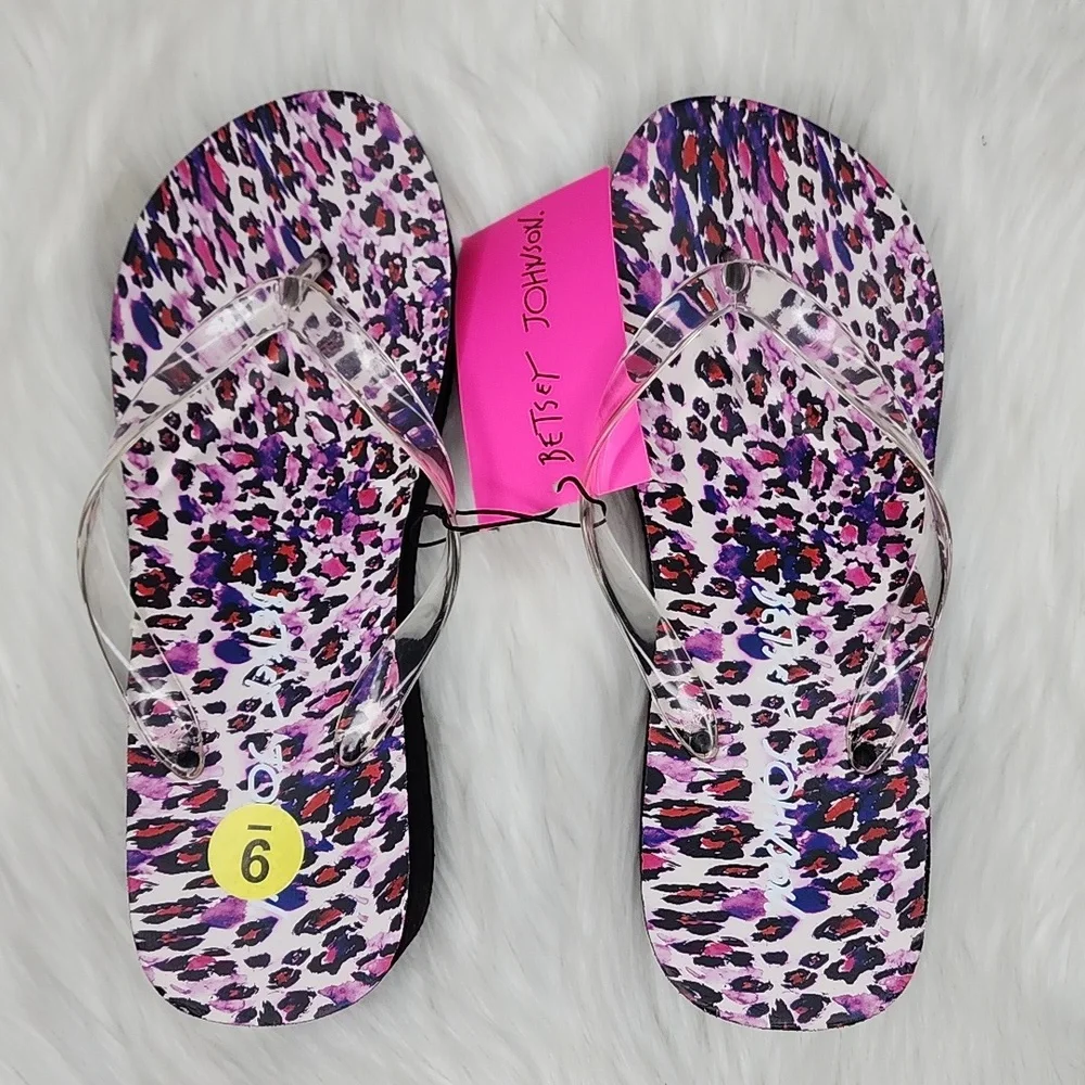 Betsey Johnson Leopard Print Wedge Platform Sandals with Clear Straps